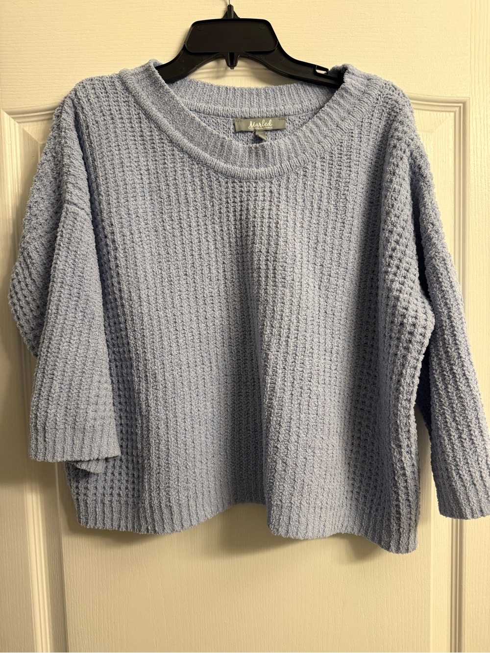 Marled Light Blue Waffle-Knit Crewneck Sweater
